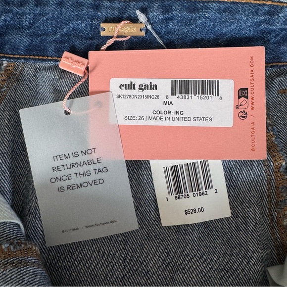 Cult Gaia Denim Midi Skirt Front Slit High Rise Blue Size 26 NWT - Picture 10 of 11